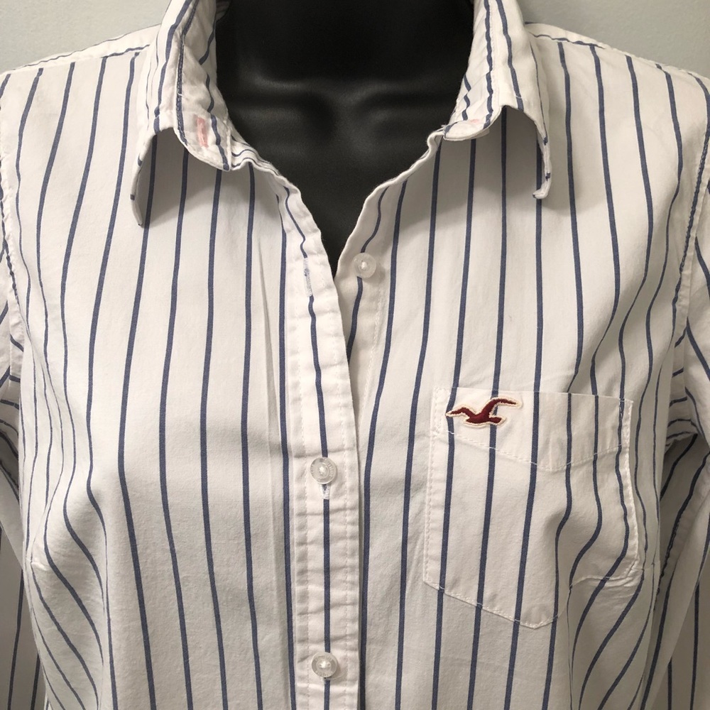 Hollister White Navy Striped Long Sleeved Shirt - Picture 3 of 7